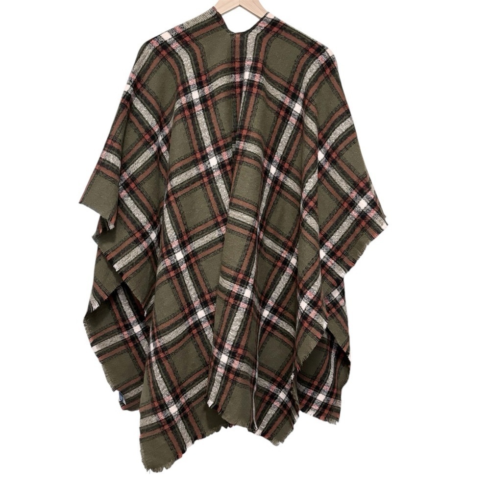 Women's Old Navy green plaid poncho blanket shawl one size - Picture 4 of 8